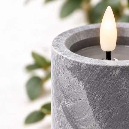 Concrete-Effect LED Candles with Flicker Light, Set of 4, Grey, Timer