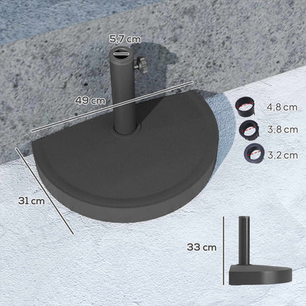 Concrete Half-Round Umbrella Base, 32/38/48mm Pole
