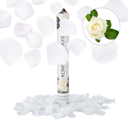Confetti cannon white rose petals