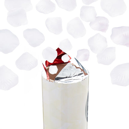 Confetti cannon white rose petals