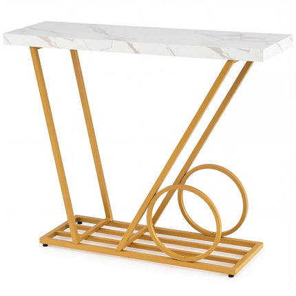 Konsolentisch 100cm, Marmor-Optik, Weiß, Metallrahmen