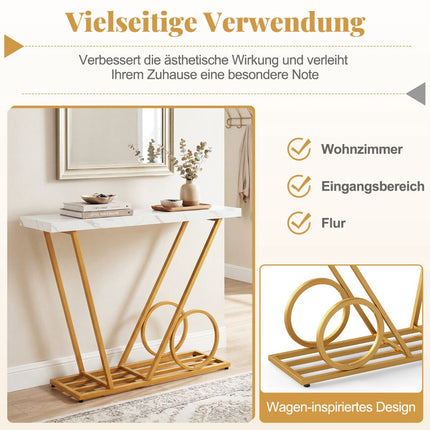 Konsolentisch 100cm, Marmor-Optik, Weiß, Metallrahmen