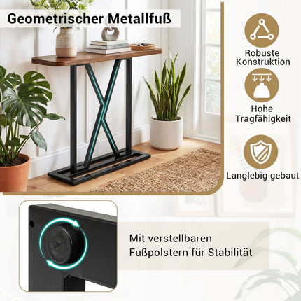 Konsolentisch 100 cm, Rustikales Braun, Metallgestell