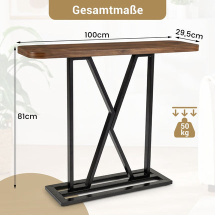 Konsolentisch 100 cm, Rustikales Braun, Metallgestell