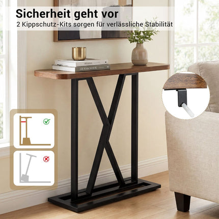 Konsolentisch 100 cm, Rustikales Braun, Metallgestell