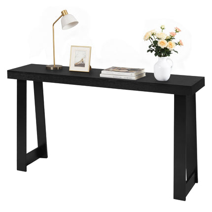 Console Table 140 cm, Narrow Black Sofa Table With Shelf