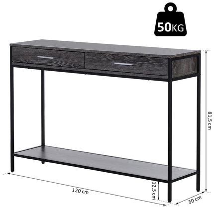 Stahl-Konsolentisch mit Schubladen und Ablage, 120 x 30 x 81,5 cm