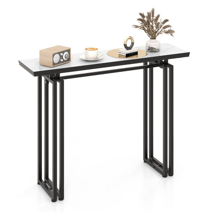 Console Table, Faux Marble Top, Metal Frame, 110 cm
