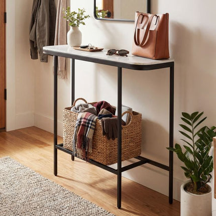 Konsolentisch – Platte in Marmoroptik, Metallgestell, 110x30cm