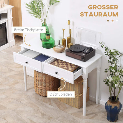 Modern pine console table with drawers, white
