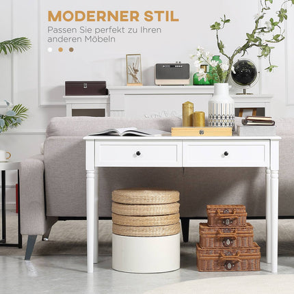 Modern pine console table with drawers, white