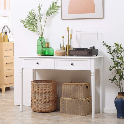 Modern pine console table with drawers, white