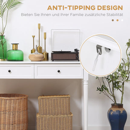Modern pine console table with drawers, white