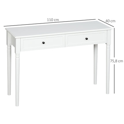 Modern pine console table with drawers, white