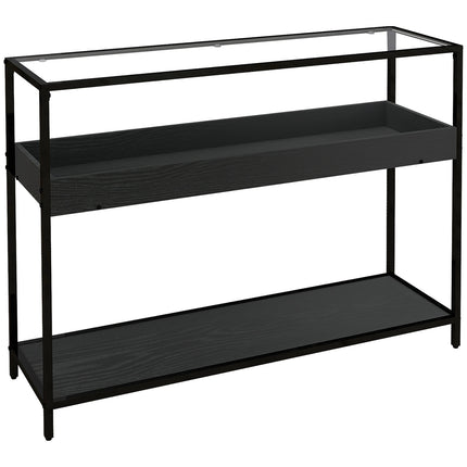 Schwarzer Konsolentisch aus Stahl mit Glasplatte und 2 Ablagen – 100x30x78 cm