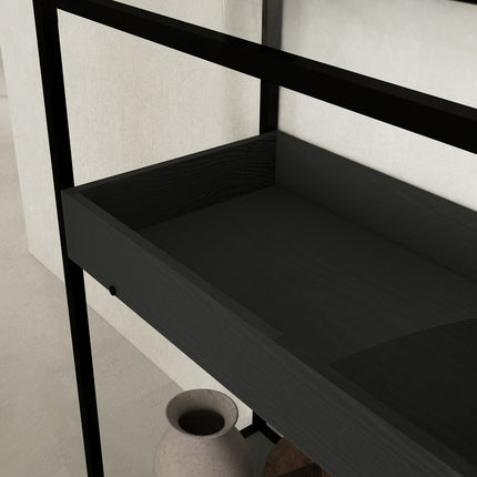 Schwarzer Konsolentisch aus Stahl mit Glasplatte und 2 Ablagen – 100x30x78 cm