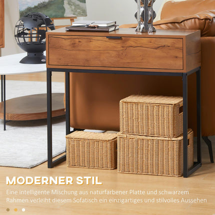 Industrieller Konsolentisch mit Schublade – Stahl & Natur, 80x30x76 cm