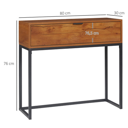 Industrieller Konsolentisch mit Schublade – Stahl & Natur, 80x30x76 cm