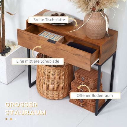Industrieller Konsolentisch mit Schublade – Stahl & Natur, 80x30x76 cm