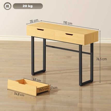 Konsolentisch mit 2 Schubladen, Metallrahmen, 110x35x76,5 cm