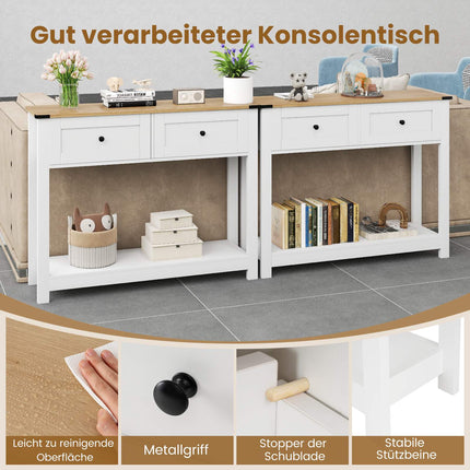 Konsolentisch mit 2 Schubladen und Ablage, Weiß, 106x30x81.5 cm