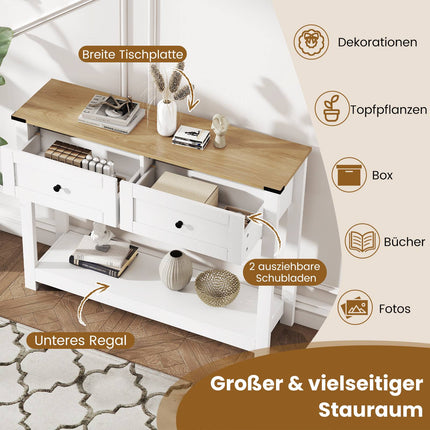 Konsolentisch mit 2 Schubladen und Ablage, Weiß, 106x30x81.5 cm