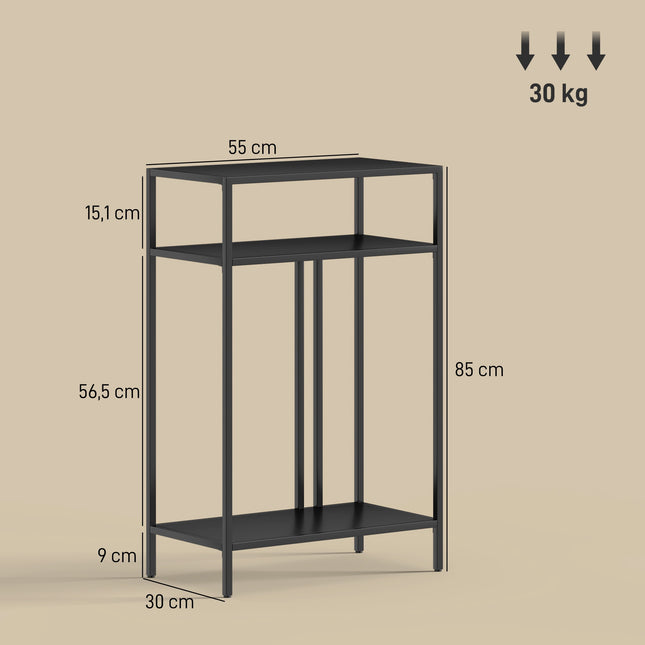 Console Table with 3 Shelves, Metal Frame, Black, 55 cm