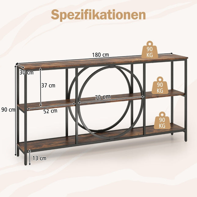 Konsolentisch mit 3 Ablagen – Braunes Holzimitat, Metallrahmen