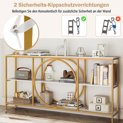 Console Table with 3 Tiers, Metal Frame, White