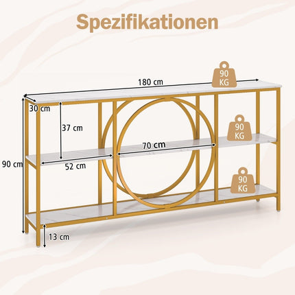 Console Table with 3 Tiers, Metal Frame, White