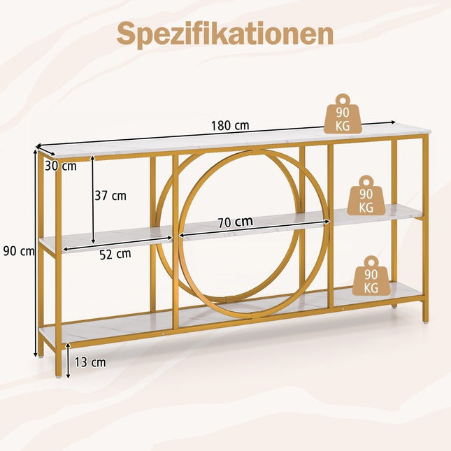 Konsolentisch mit 3 Ablagen, Metallrahmen, Weiß