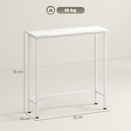 Console Table with Adjustable Feet, Anti-Tip, 75x24x76 cm, White