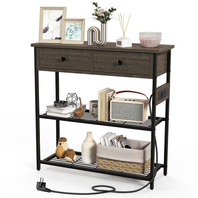 Console Table with Charging Station, 2 Drawers & Shelves