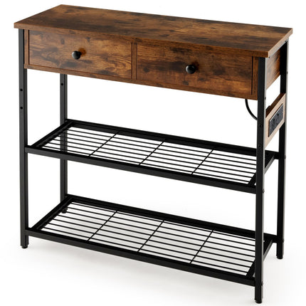 Console Table with Charging Station, 2 Drawers & USB Ports
