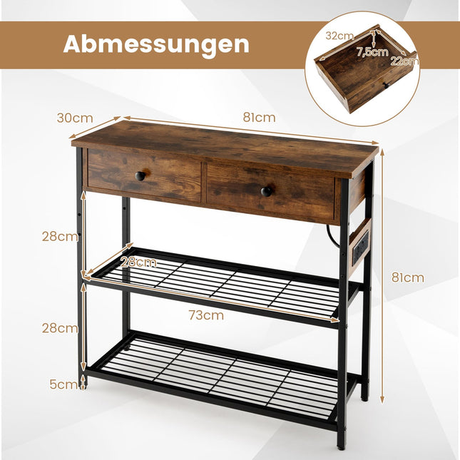 Konsolentisch mit Ladestation, 2 Schubladen & USB-Anschlüssen