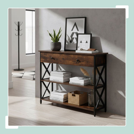 Konsolentisch mit Schublade – Industrial Style, Holz & Metall