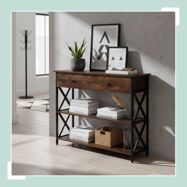 Konsolentisch mit Schublade – Industrial Style, Holz & Metall