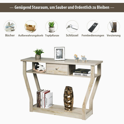 Konsolentisch mit Schublade und Ablage, 120x30x81 cm, Grau