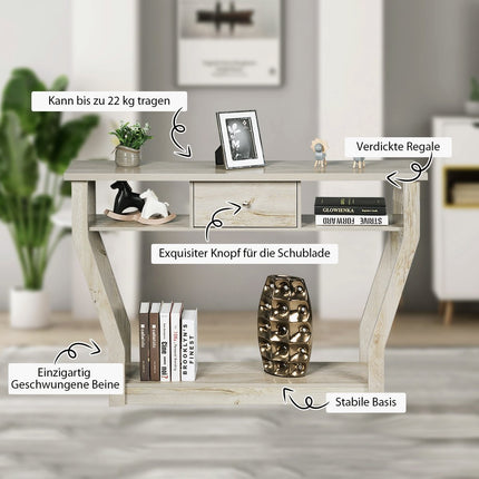 Konsolentisch mit Schublade und Ablage, 120x30x81 cm, Grau