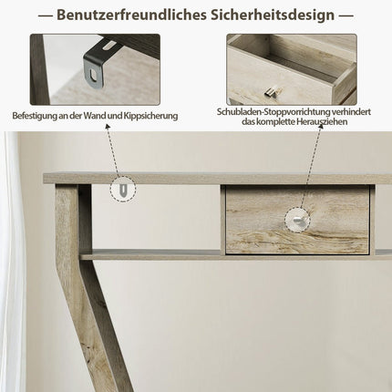 Konsolentisch mit Schublade und Ablage, 120x30x81 cm, Grau