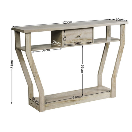 Konsolentisch mit Schublade und Ablage, 120x30x81 cm, Grau