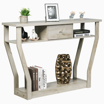 Konsolentisch mit Schublade und Ablage, 120x30x81 cm, Grau