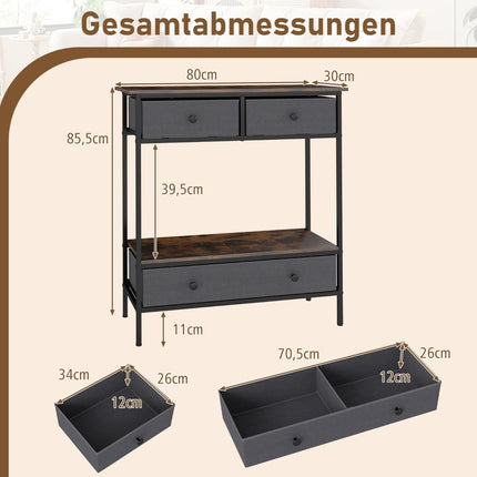 Konsolentisch mit Schubladen, Rustikales Braun, Metallgestell