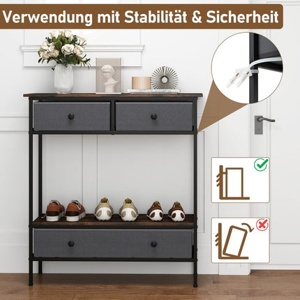 Konsolentisch mit Schubladen, Rustikales Braun, Metallgestell