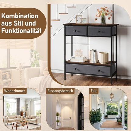 Konsolentisch mit Schubladen, Rustikales Braun, Metallgestell