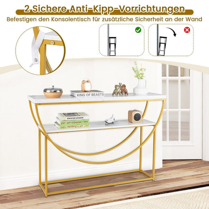 Console Table with Faux Marble Top, 2-Tier, 120x30x80.5 cm