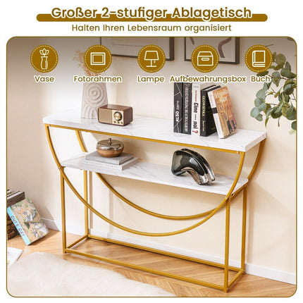 Console Table with Faux Marble Top, 2-Tier, 120x30x80.5 cm