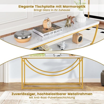 Console Table with Faux Marble Top, 2-Tier, 120x30x80.5 cm