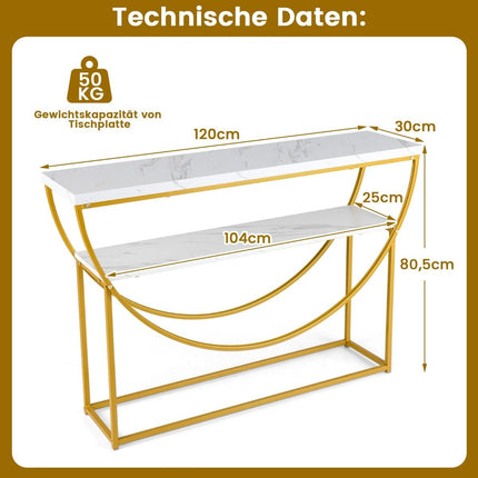Console Table with Faux Marble Top, 2-Tier, 120x30x80.5 cm