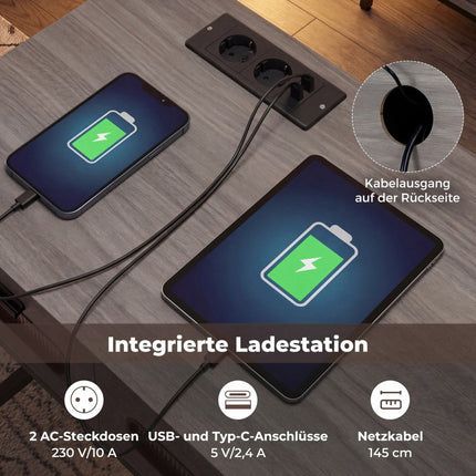 Console Table with LED Lights, Charging Station, Drawers